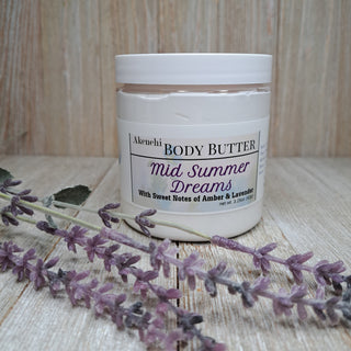 Mid Summer Dreams body butter is infused with lavender and black amber for a luxurious aroma